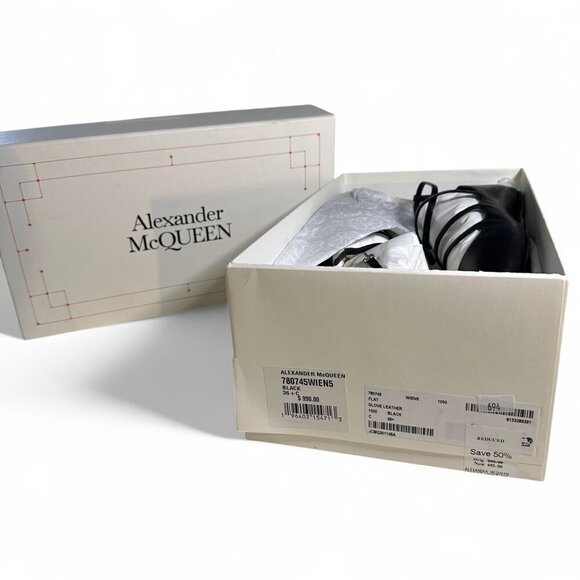 Alexander McQueen Strappy MaryJane Black Leather Caged Ballet Flat sz EU 36.5 - Picture 14 of 15